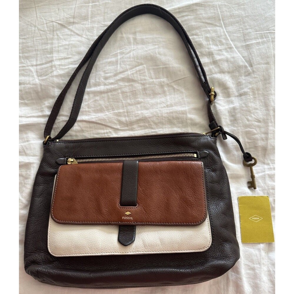 Fossil Kinley Colorblock Leather Crossbody Bag Multicolor Handbag Purse with Key
